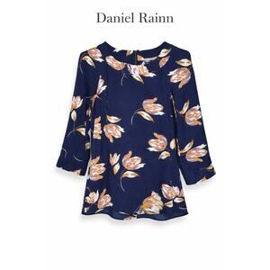 Daniel‎ Rainn Floral Blouse Navy Boho Lightweight 3/4 Sleeve Top